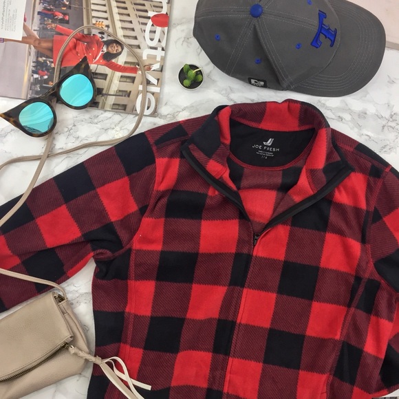 Joe Fresh Red Buffalo Plaid Fleece Zip 